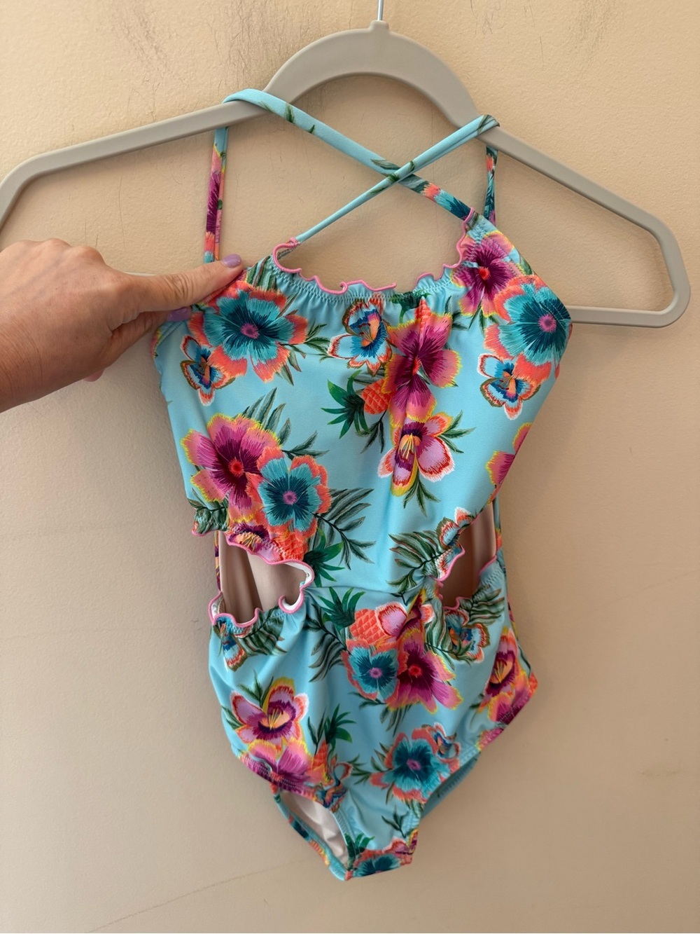 PQ Kids Turquoise Junie Side Cut
Out One Piece Swimsuit size 14/16 NWT
